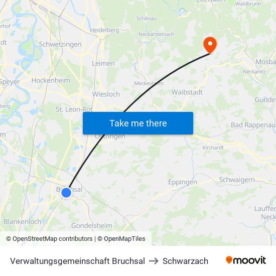 Verwaltungsgemeinschaft Bruchsal to Schwarzach map