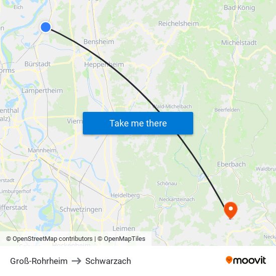 Groß-Rohrheim to Schwarzach map