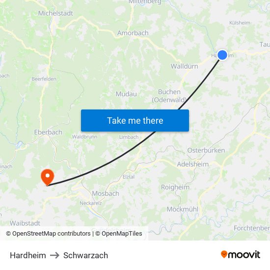 Hardheim to Schwarzach map