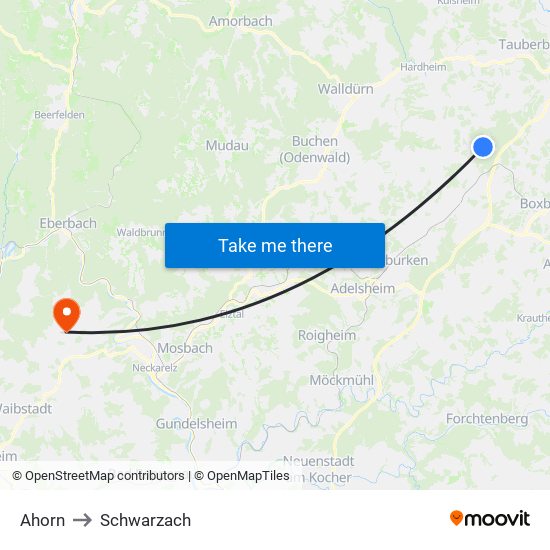 Ahorn to Schwarzach map