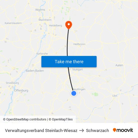 Verwaltungsverband Steinlach-Wiesaz to Schwarzach map