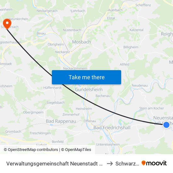 Verwaltungsgemeinschaft Neuenstadt am Kocher to Schwarzach map