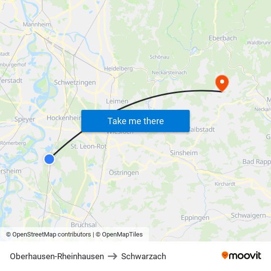 Oberhausen-Rheinhausen to Schwarzach map