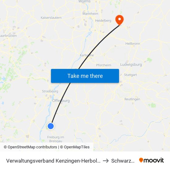 Verwaltungsverband Kenzingen-Herbolzheim to Schwarzach map