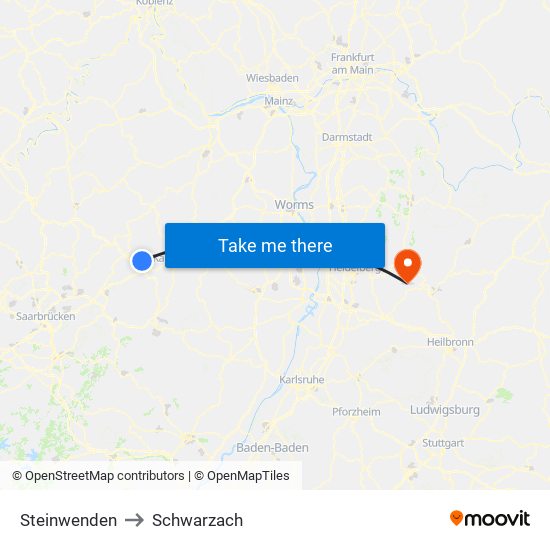 Steinwenden to Schwarzach map