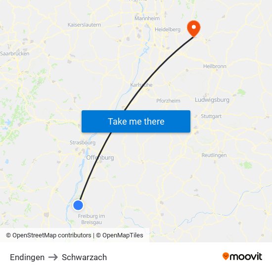 Endingen to Schwarzach map