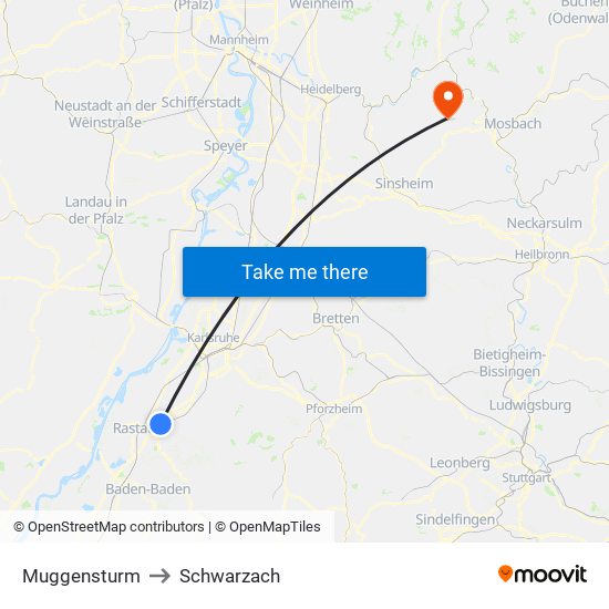 Muggensturm to Schwarzach map