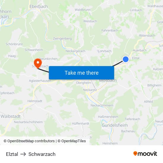 Elztal to Schwarzach map