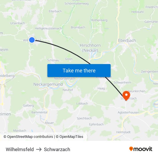 Wilhelmsfeld to Schwarzach map