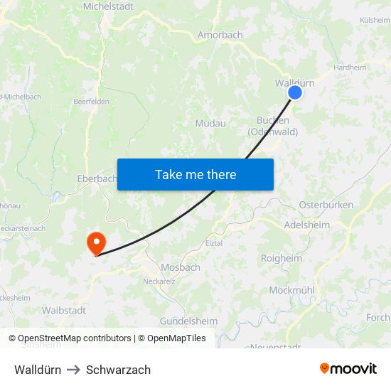Walldürn to Schwarzach map