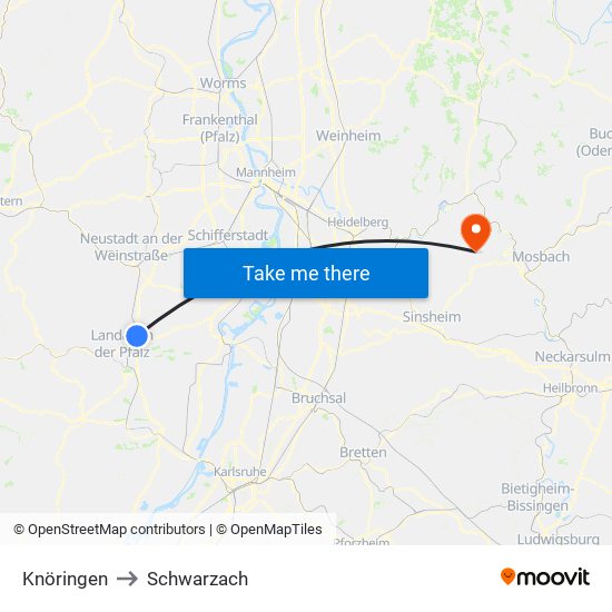 Knöringen to Schwarzach map