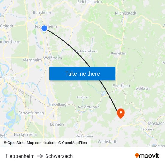 Heppenheim to Schwarzach map