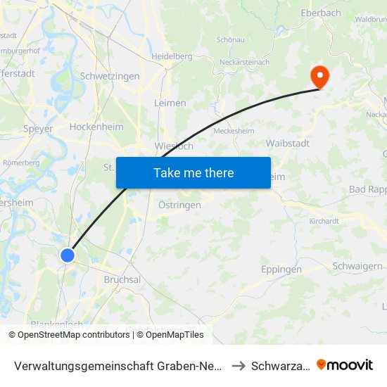 Verwaltungsgemeinschaft Graben-Neudorf to Schwarzach map