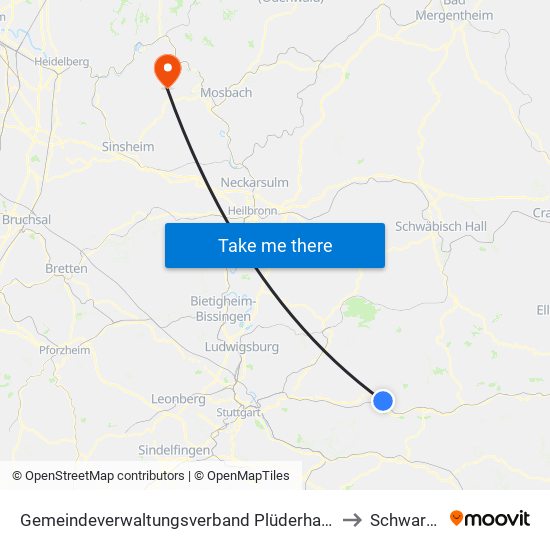 Gemeindeverwaltungsverband Plüderhausen-Urbach to Schwarzach map