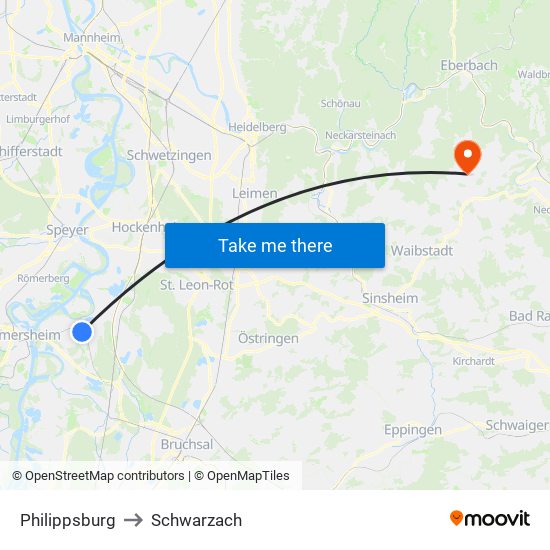 Philippsburg to Schwarzach map