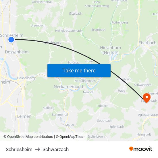 Schriesheim to Schwarzach map