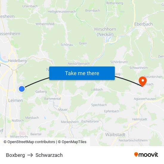 Boxberg to Schwarzach map