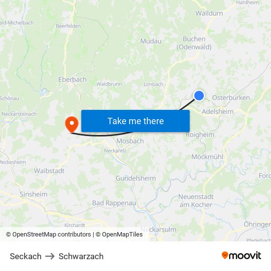 Seckach to Schwarzach map