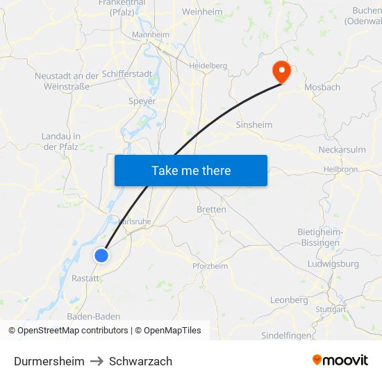 Durmersheim to Schwarzach map