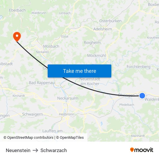 Neuenstein to Schwarzach map