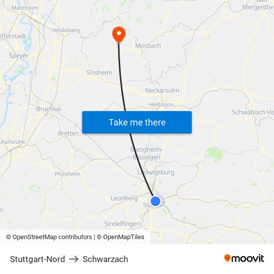 Stuttgart-Nord to Schwarzach map