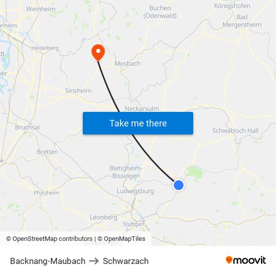 Backnang-Maubach to Schwarzach map