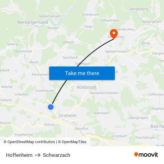 Hoffenheim to Schwarzach map