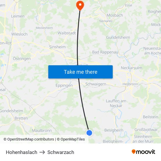 Hohenhaslach to Schwarzach map