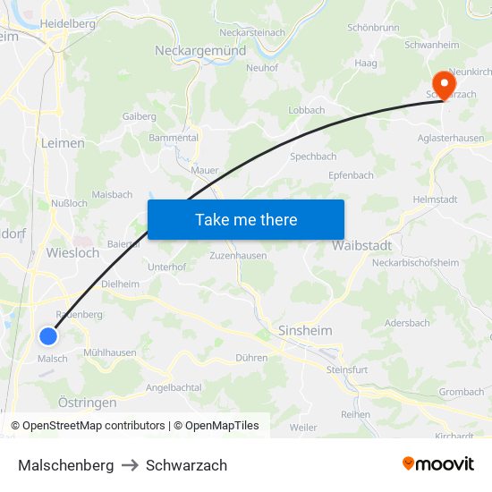 Malschenberg to Schwarzach map