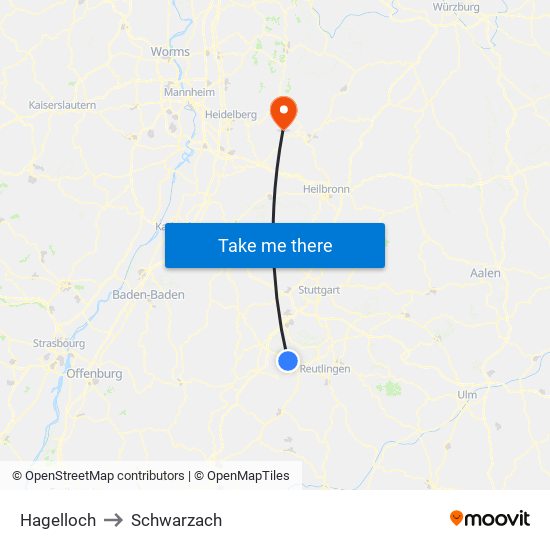 Hagelloch to Schwarzach map