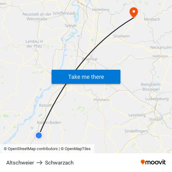 Altschweier to Schwarzach map