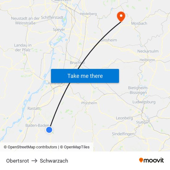 Obertsrot to Schwarzach map