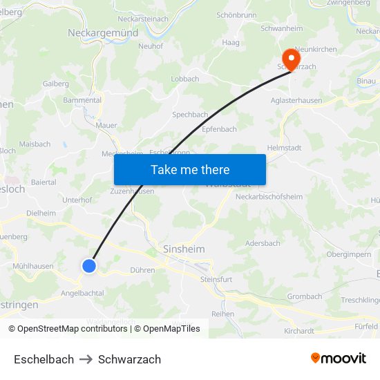 Eschelbach to Schwarzach map