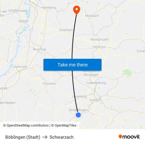 Böblingen (Stadt) to Schwarzach map