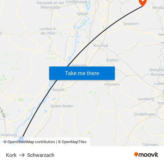 Kork to Schwarzach map