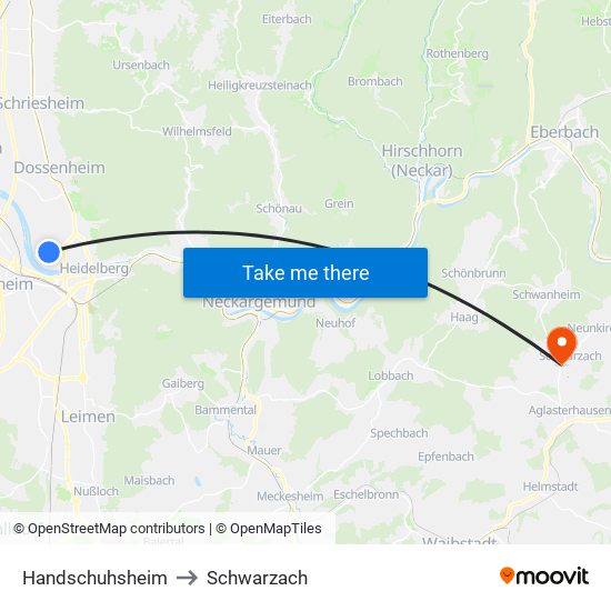 Handschuhsheim to Schwarzach map