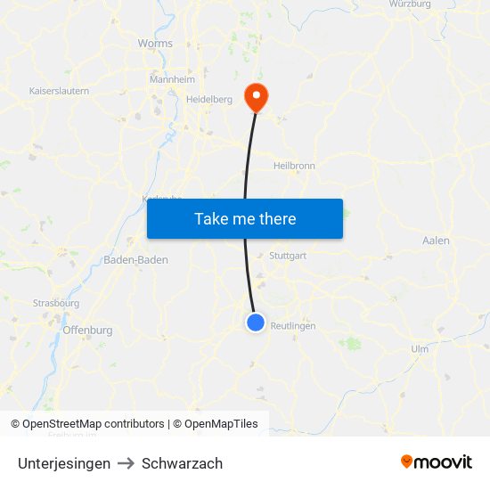 Unterjesingen to Schwarzach map