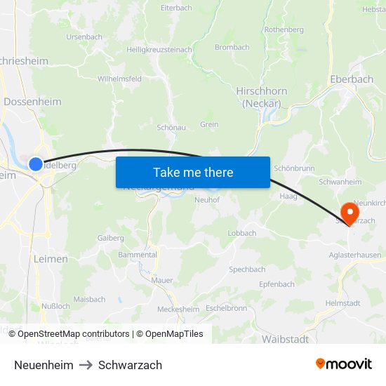 Neuenheim to Schwarzach map