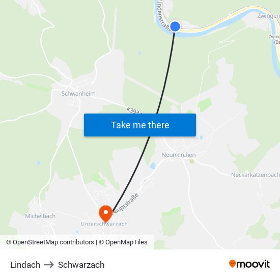 Lindach to Schwarzach map