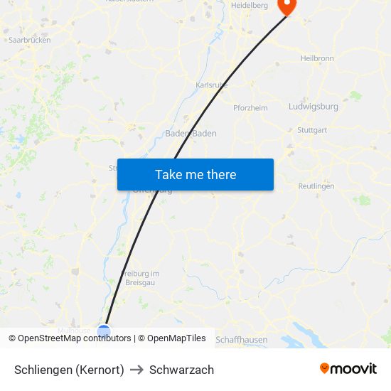 Schliengen (Kernort) to Schwarzach map