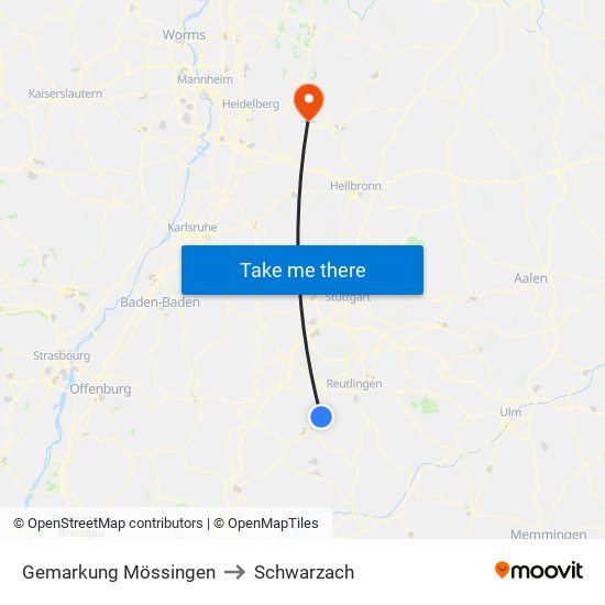 Gemarkung Mössingen to Schwarzach map