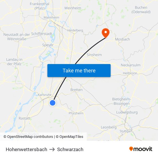 Hohenwettersbach to Schwarzach map