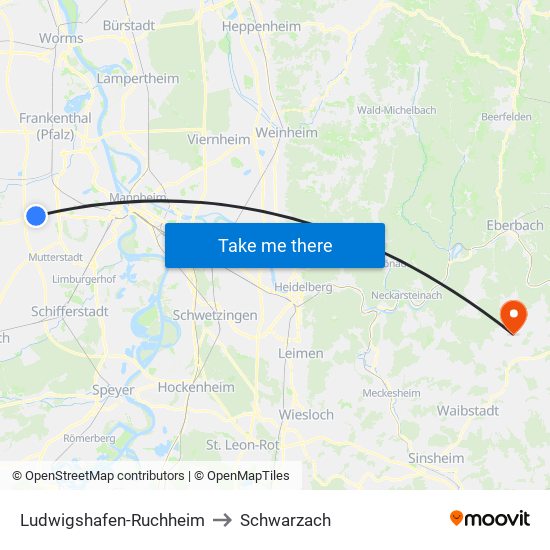 Ludwigshafen-Ruchheim to Schwarzach map