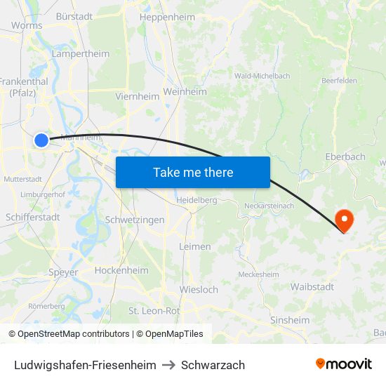 Ludwigshafen-Friesenheim to Schwarzach map