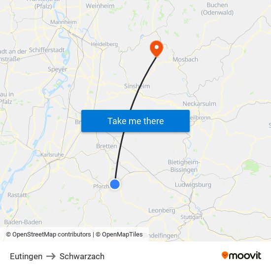 Eutingen to Schwarzach map