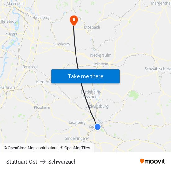 Stuttgart-Ost to Schwarzach map
