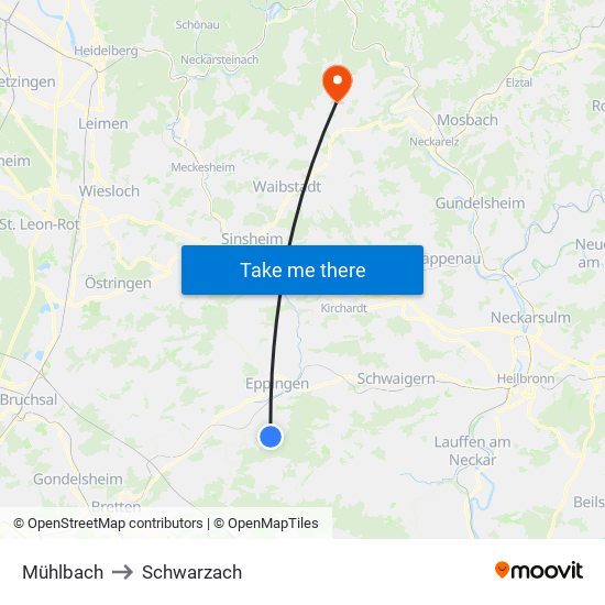 Mühlbach to Schwarzach map