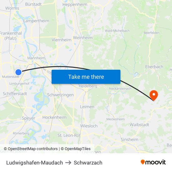 Ludwigshafen-Maudach to Schwarzach map