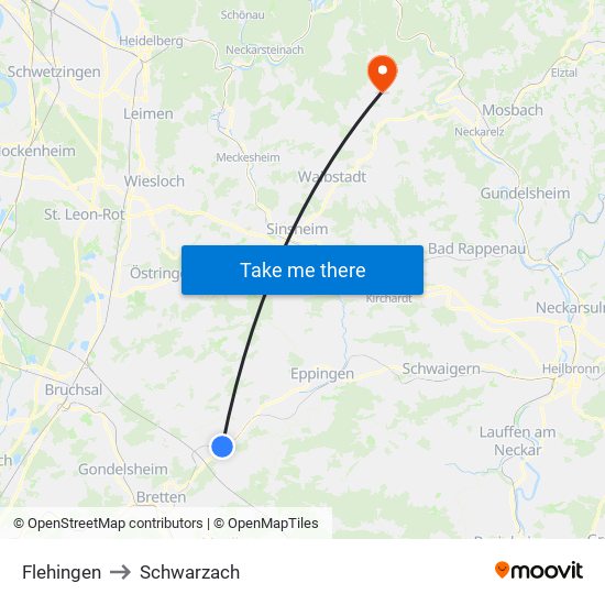 Flehingen to Schwarzach map
