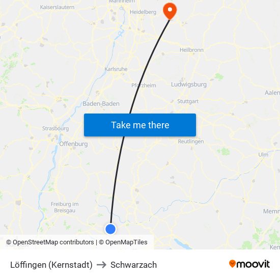 Löffingen (Kernstadt) to Schwarzach map